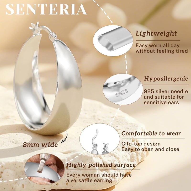 Senteria 12mm Wide Thick Hoop Earrings 925 Sterling Silver Hoop Earrings for Women Hypoallergenic 14K Real Gold Plated Hoops Large Earring Lightweight Chunky Hoops Earring for Women 25/30/40/50MM - Image 3